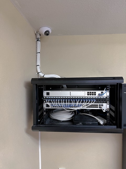 Wall rack opened to show patching