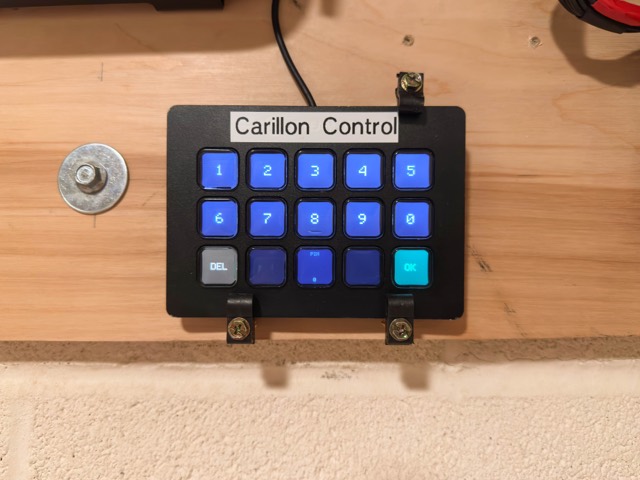 Custom keypad labeled Carillon Control