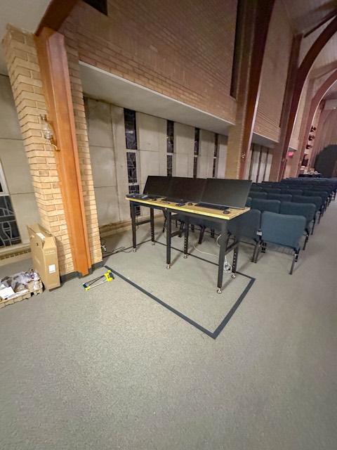 Stage with drum riser and cabling