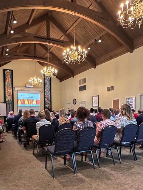 Fellowship hall full of guests during an event