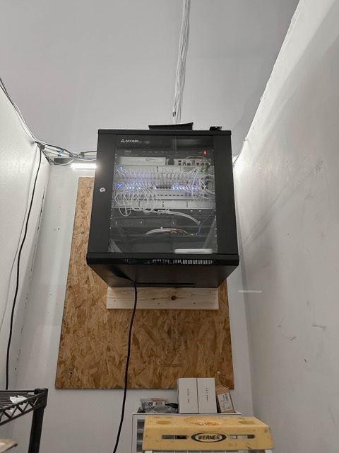 Network cabinet mounted in the back office