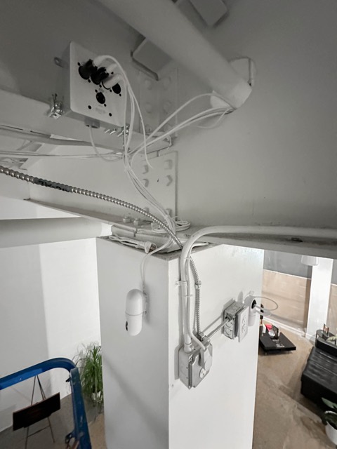 Conduit runs across the ceiling