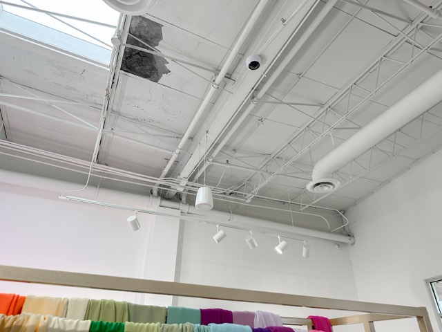 Colorful fabric wall in the studio