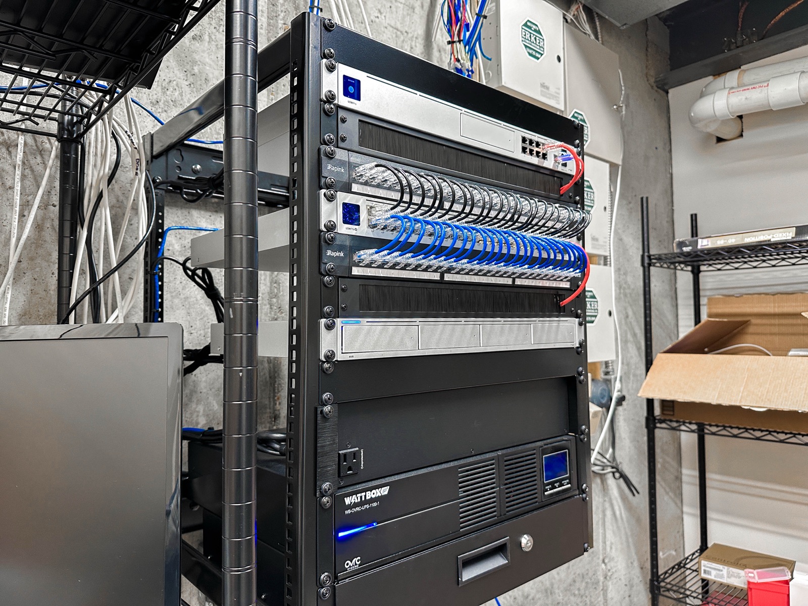 Rack with switch and battery backup