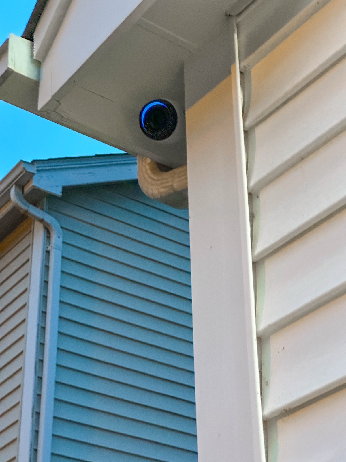 Dome camera under a residential soffit