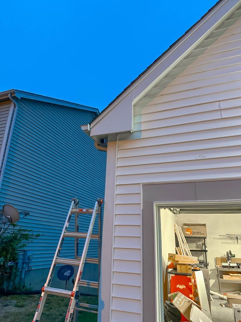 Soffit camera on a residential garage