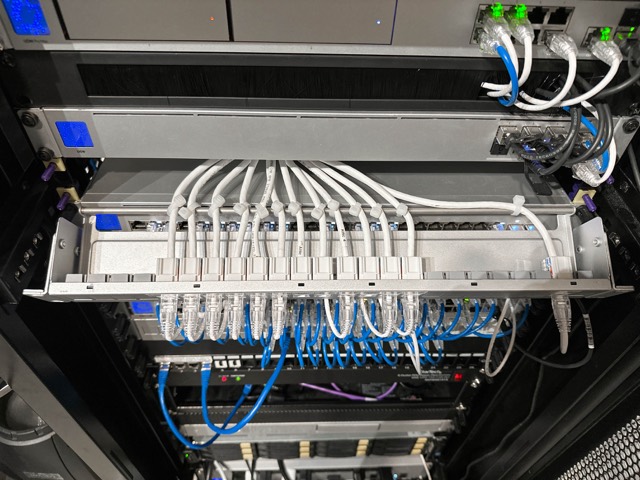 Patch panel with dressed white cabling
