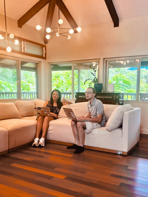 Working from the client's living room