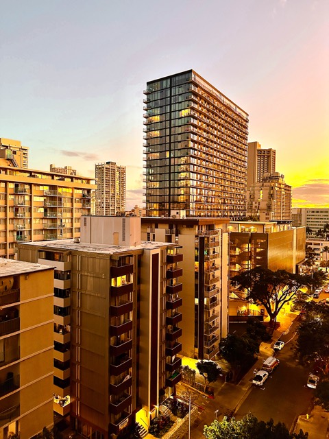 City towers at sunset