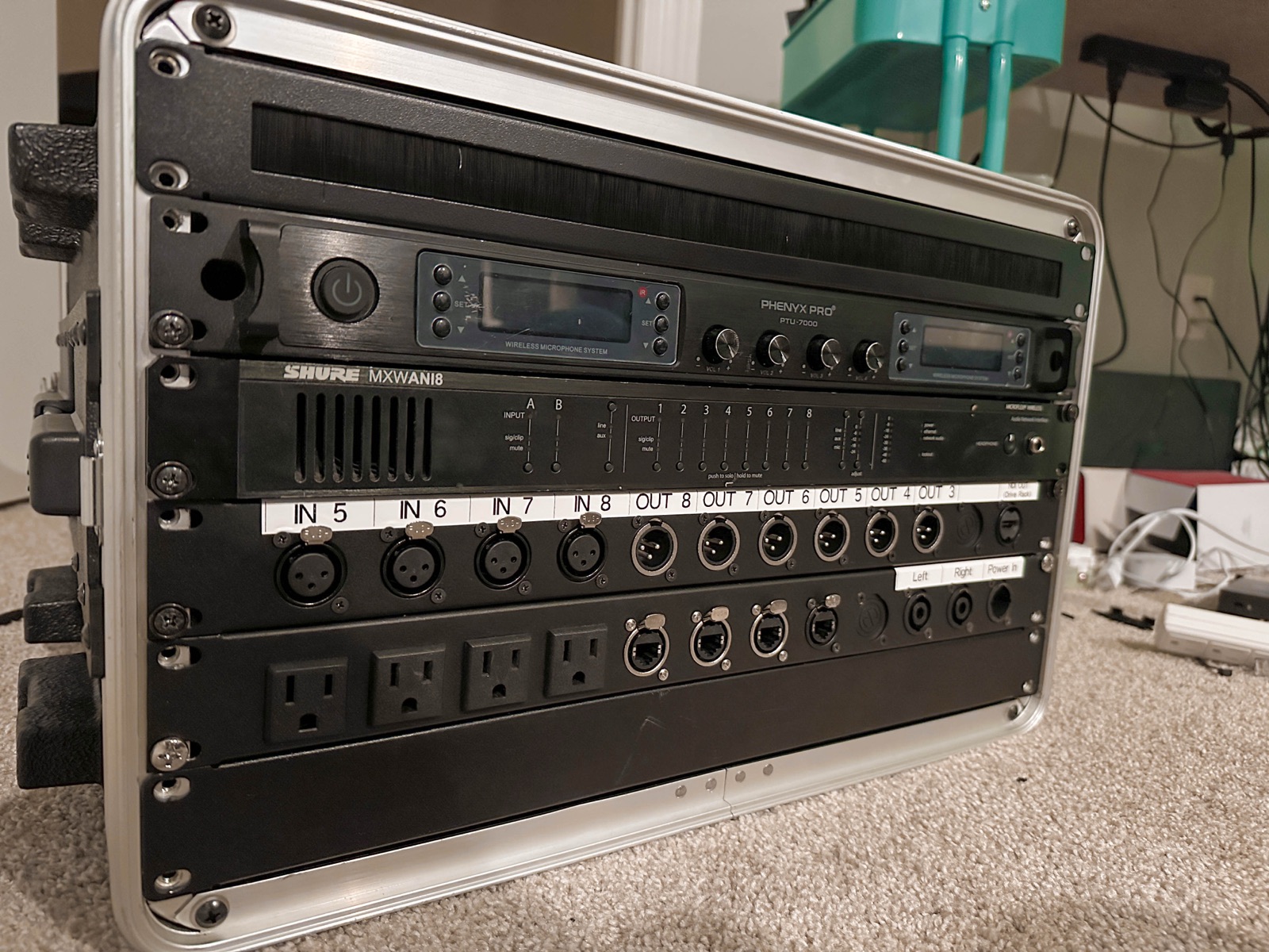 Rack-mount stage box with audio, data, and power