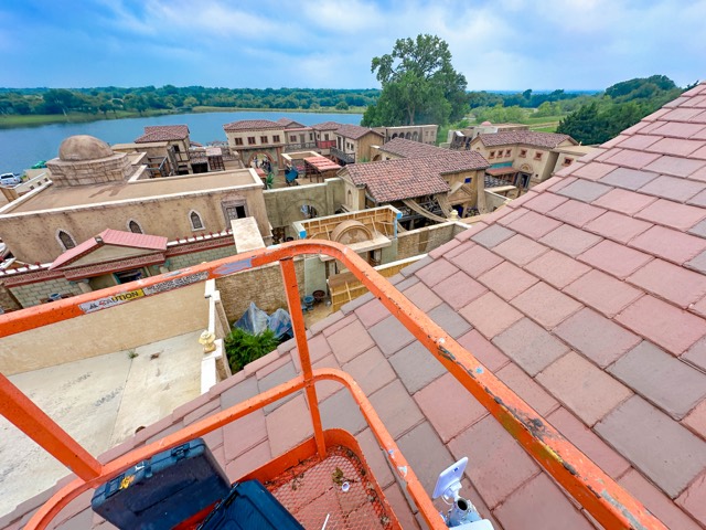 Looking across the backlot rooftops from the lift