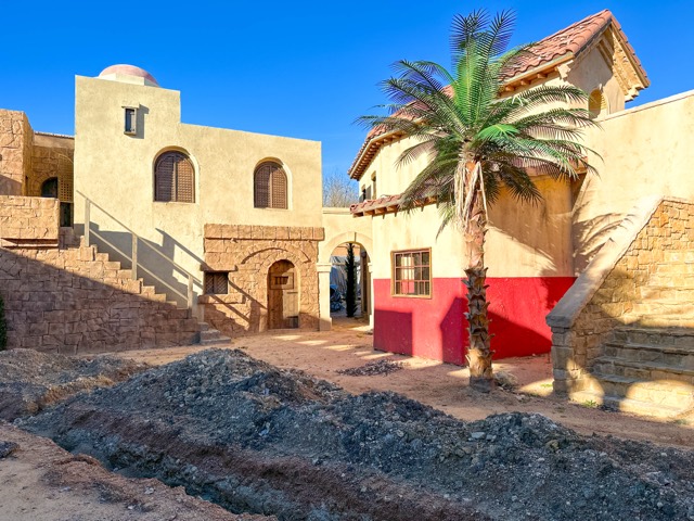 Palm and set buildings on the backlot