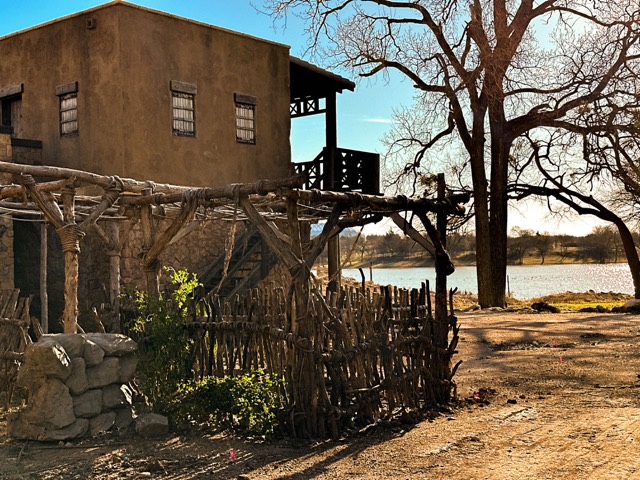 Waterfront set building with the lake behind