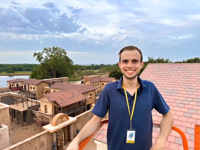 On the roof of the backlot after the install