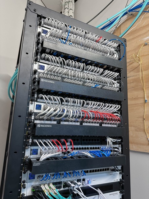 Rack dressed with labeled patch cables