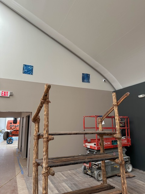 Scissor lift staged for the ceiling work