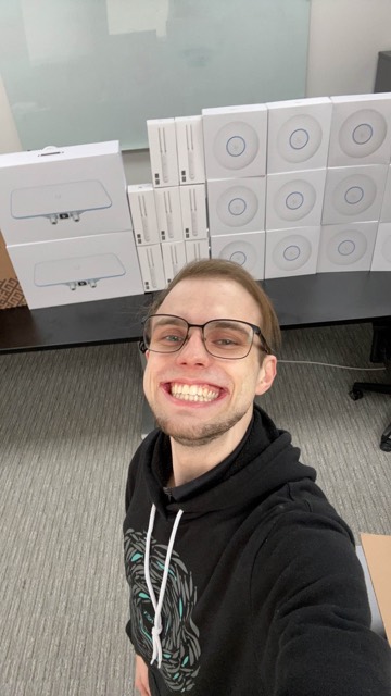 Unboxing desks and monitors for the production office