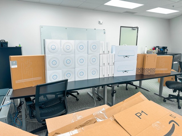 Office fit-out with equipment ready to install