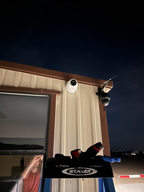 Exterior camera on a studio trailer at night