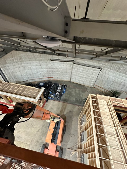 Set construction on the stage floor