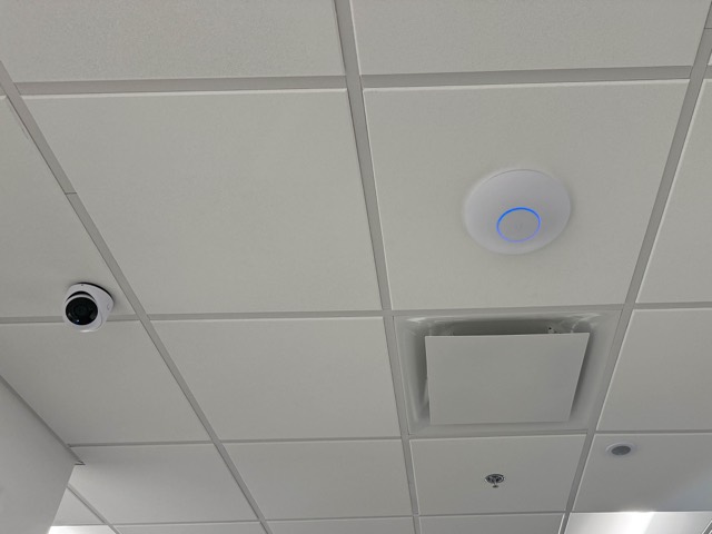 Dome camera on the office drop ceiling