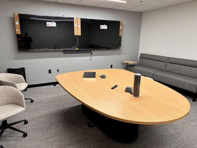 Boardroom during fit-out with the display going up