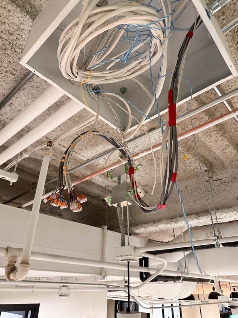 Cabling bundles routed above the ceiling