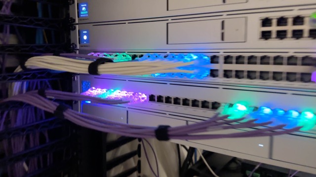 Switch with color-coded patch cables lit up